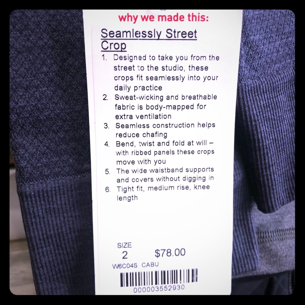 NWT Lululemon Seamlessly Street Crop size 2